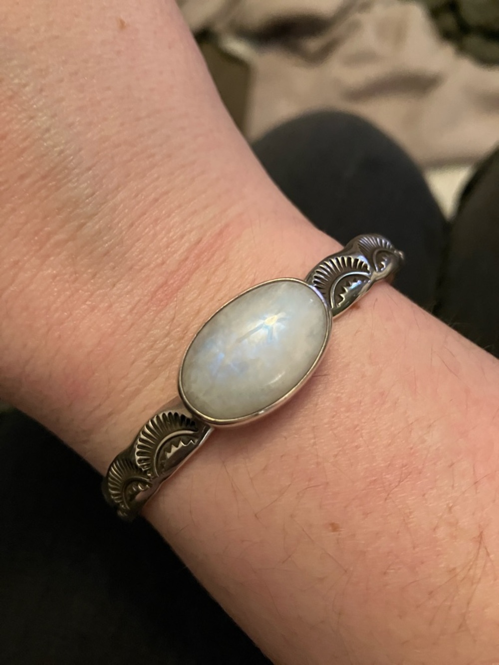* CONSIGNED * Myopic void moon stone stamped Sterling silver cuff wrist